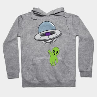 Little Alien floating with a spaceship balloon Hoodie